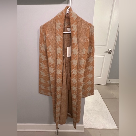 ❌SOLD❌ A New Day Peach & Cream Houndstooth Open Sweater Cardigan Jacket Long - Picture 4 of 10